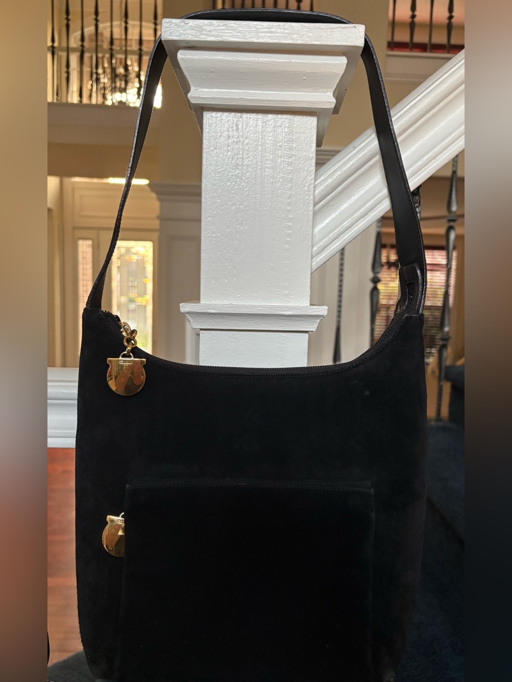 Salvatore Ferragamo Black Suede Shoulder Bag